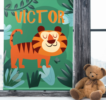 Store enrouleur chambre enfant tigre heureux avec nom - TenStickers