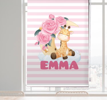 Store enrouleur personnalisé girafe avec des roses - TenStickers