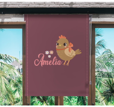 Store enrouleur animaux poussin avec des fleurs et un nom - TenStickers