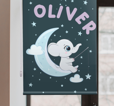 Store enrouleur chambre bébé éléphant lune avec nom - TenStickers