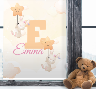 Store enrouleur chambre enfant lapins avec étoiles nom - TenStickers