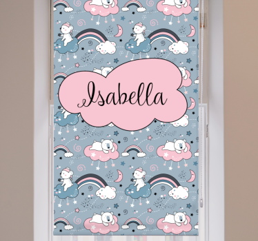Store enrouleur chambre enfant ours arc-en-ciel avec nom - TenStickers