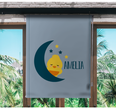 Store enrouleur chambre enfant poussin de lune avec nom - TenStickers