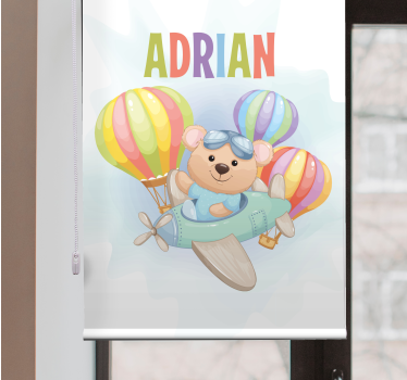 Store enrouleur chambre enfant ours avion avec nom - TenStickers