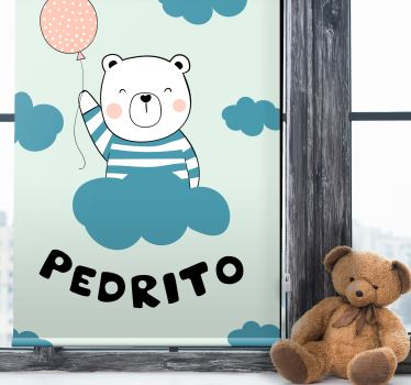 Store enrouleur chambre bébé ours avec ballon et nom - TenStickers