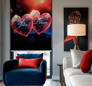 Store enrouleur salon Romantique cœurs avec nom - TenStickers