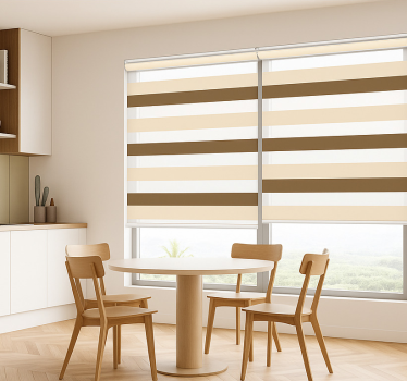 Store enrouleur salle à manger motif à rayures marron beige - TenStickers