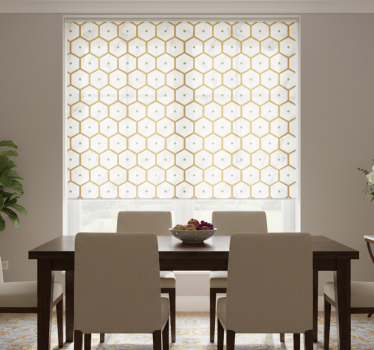 Store enrouleur salle à manger motif marbre doré hexagonal - TenStickers
