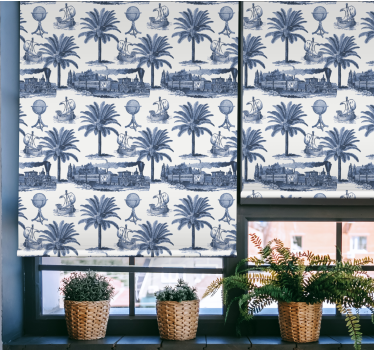 Store enrouleur vintage scène de palmier bleu - TenStickers