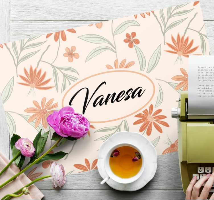 Set de table avec prénom arrangement botanique personnalisé - TenStickers