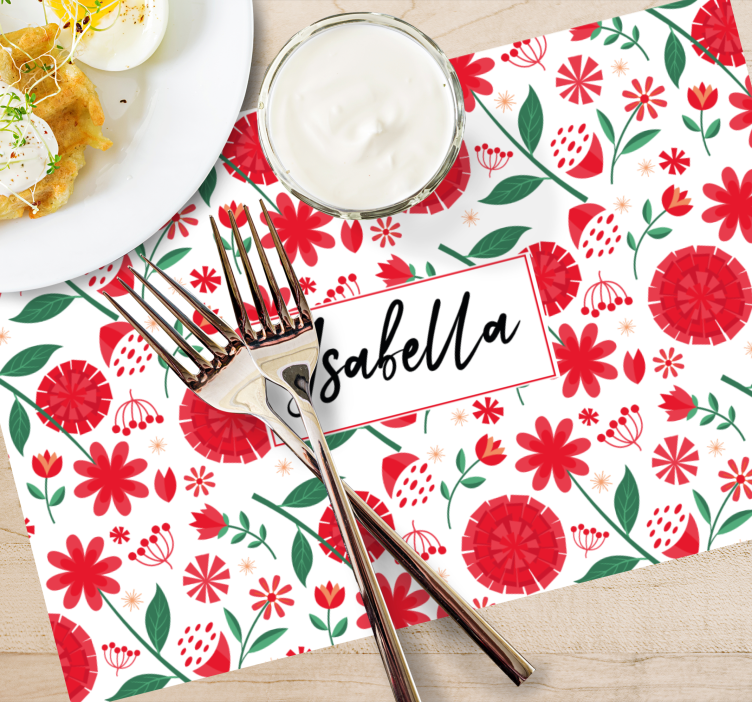 Set de table avec prénom art floral personnalisé - TenStickers