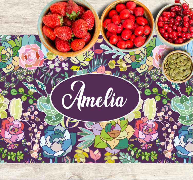 Set de table avec prénom œuvre florale personnalisée - TenStickers