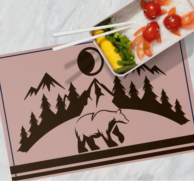 Set de table avec prénom scène silhouette d'ours - TenStickers