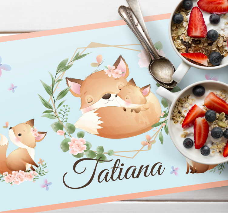 Set de table design enfant Animaux mignons renard avec nom - TenStickers