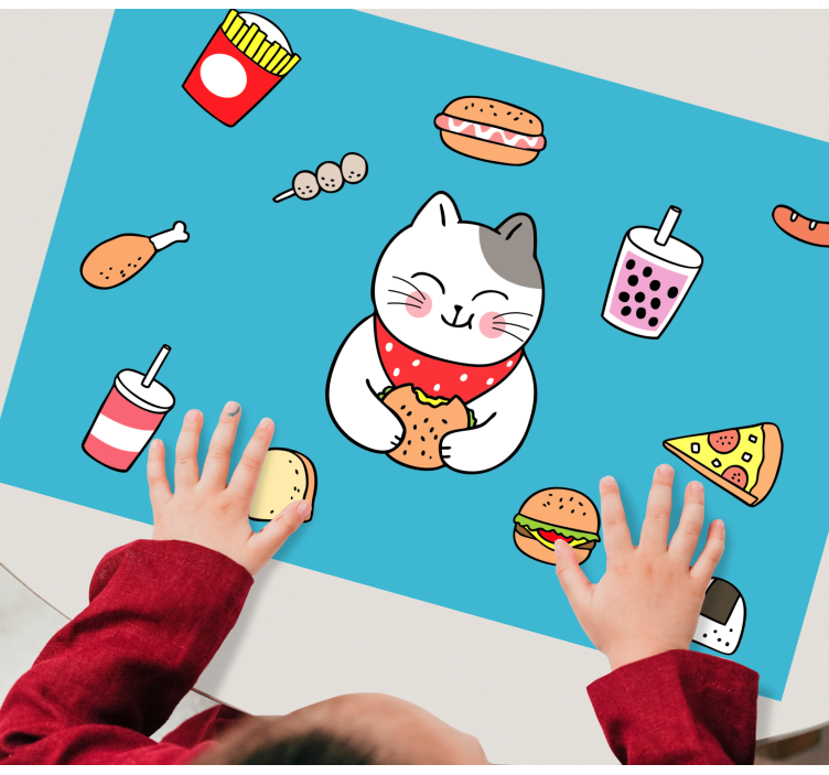 Set de table enfant chat mignon en train de manger - TenStickers