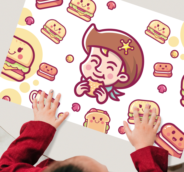 Set de table enfant enfant joyeux dégustant des burgers - TenStickers