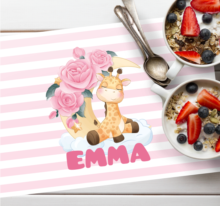Set de table enfant giraffe avec roses - TenStickers