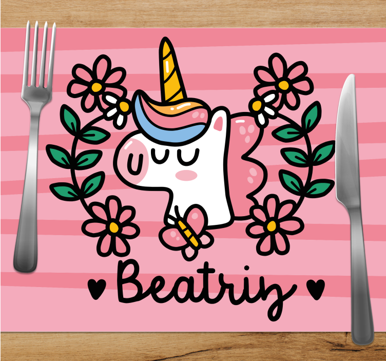 Set de table enfant licorne fantaisie avec fleurs - TenStickers