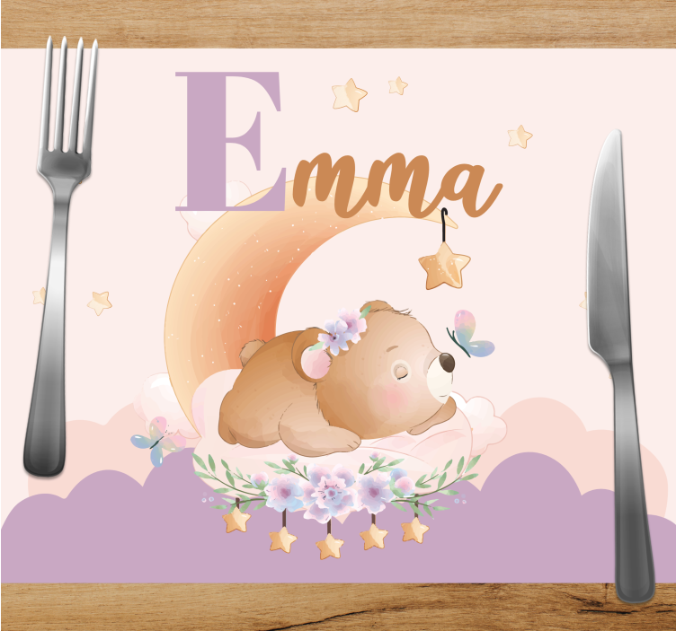 Set de table enfant ours endormi avec étoiles - TenStickers