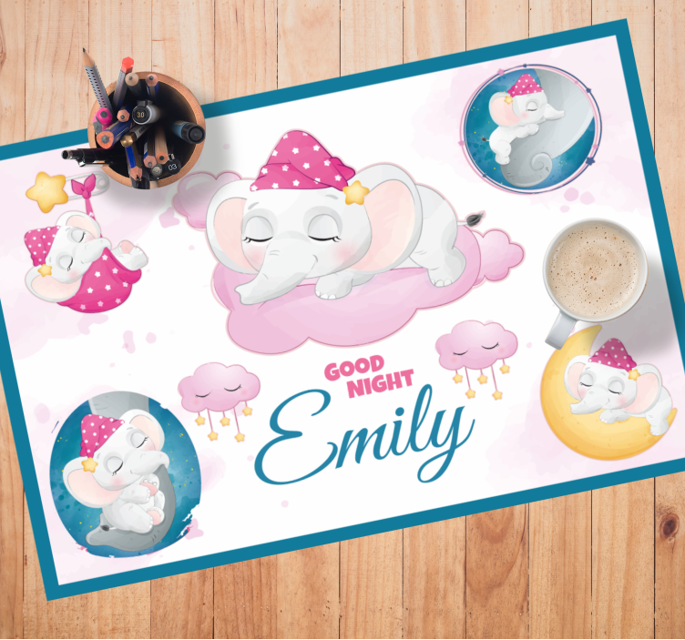 Set de table enfant éléphant endormi avec nom - TenStickers
