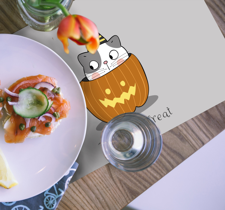 Set de table halloween chat dans une citrouille - TenStickers