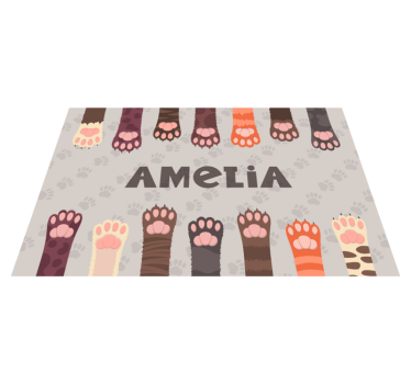 Set de table Prénom personnalisé pattes de chats multicolores - TenStickers