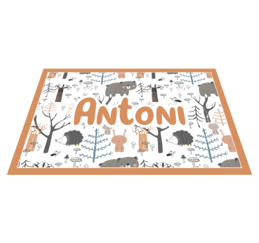 Set de table prénom enfant forêt scandinave avec des animaux - TenStickers