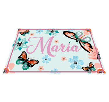Set de table rectangulaire fleurs et papillons avec prénom - TenStickers