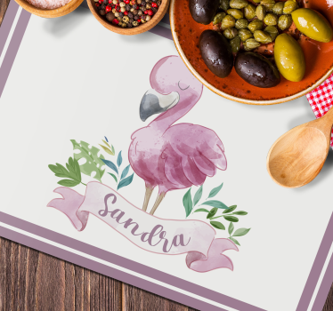 Set de table avec prénom flamant rose avec ruban - TenStickers