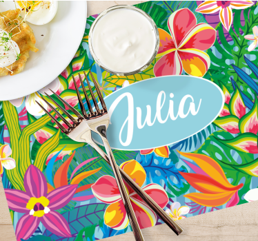 Set de table avec prénom floral tropical personnalisé - TenStickers