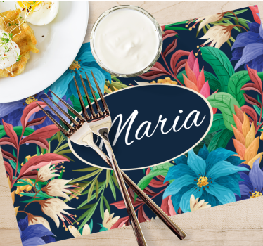 Set de table avec prénom plat floral personnalisé - TenStickers