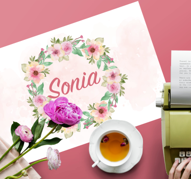 Set de table couronne de fleurs aquarelle avec prénom - TenStickers