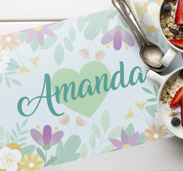 Set de table design avec nom personnalisable Coeur et fleurs - TenStickers