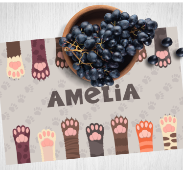 Set de table Prénom personnalisé pattes de chats multicolores - TenStickers