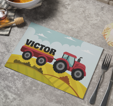 Set de table design avec nom Tracteur coloré et nom - TenStickers