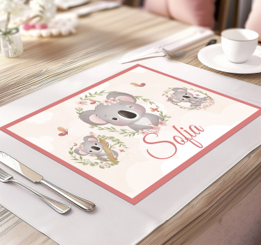 Set de table design pour enfant Animaux mignons koala avec nom - TenStickers