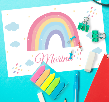 Set de table enfant arc-en-ciel avec prénom - TenStickers