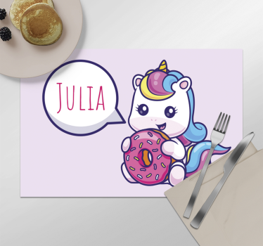 Set de table nom personnalisé licorne beignet - TenStickers