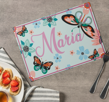 Set de table rectangulaire fleurs et papillons avec prénom - TenStickers