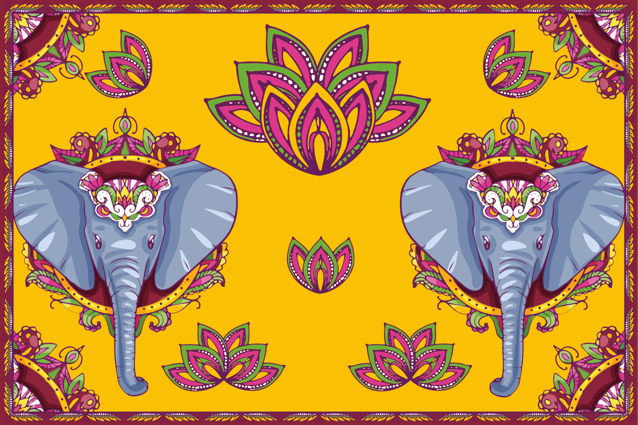 Set de table original Éléphant motifs floraux - TenStickers