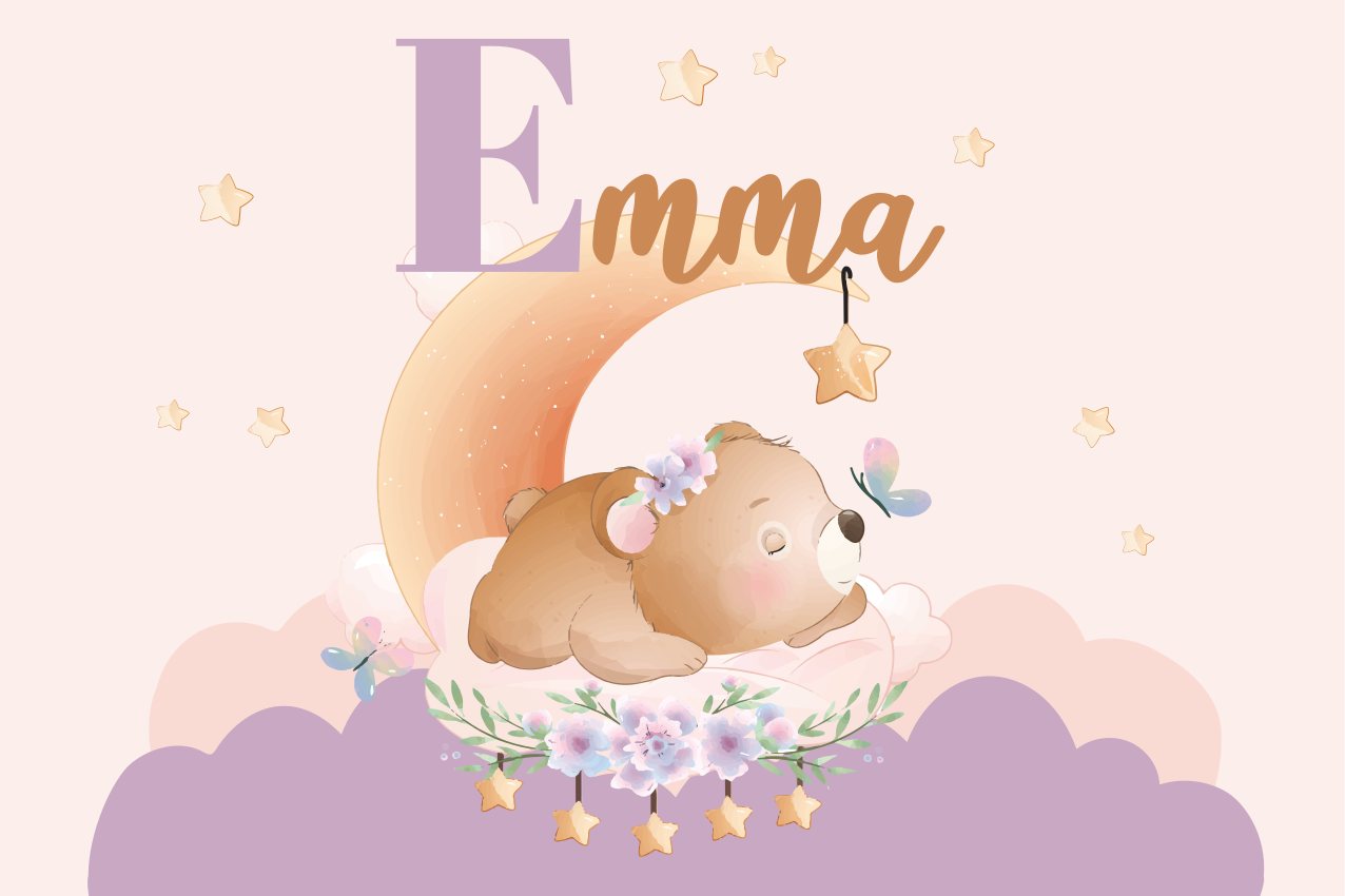 Set de table enfant ours endormi avec étoiles - TenStickers