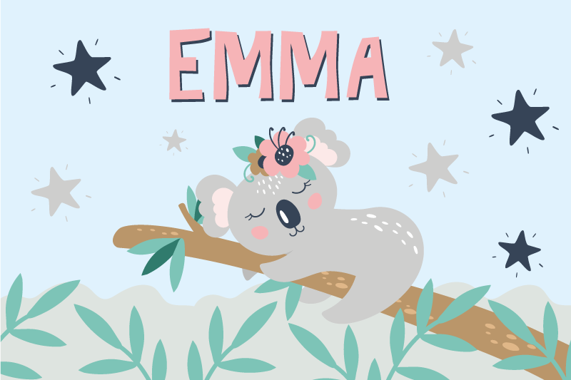 Set de table pour fille koala mignon avec nom - TenStickers