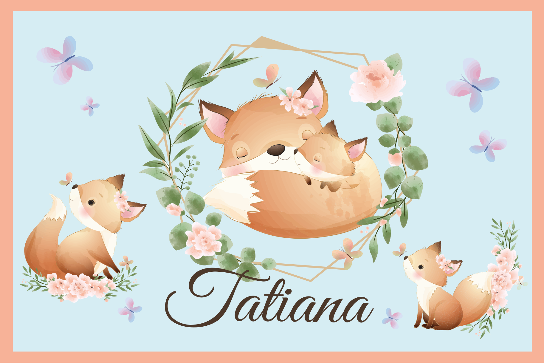 Set de table design enfant Animaux mignons renard avec nom - TenStickers