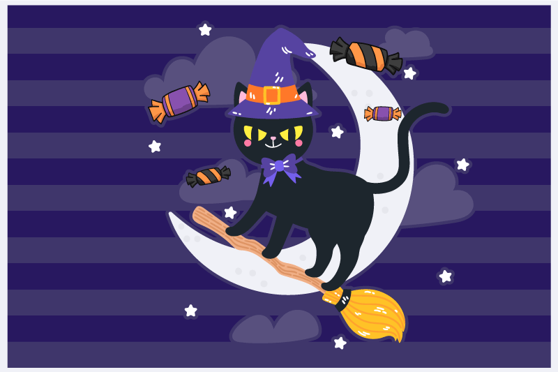 Set de table halloween chat sorcier sur un balai - TenStickers