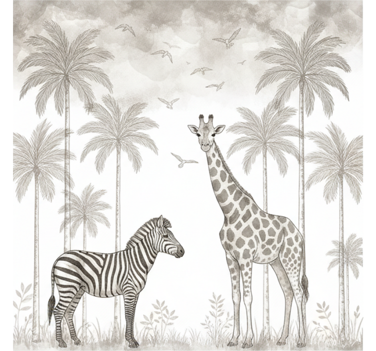 Tapisserie pour chambre bébé imprimé jungle monochrome - TenStickers