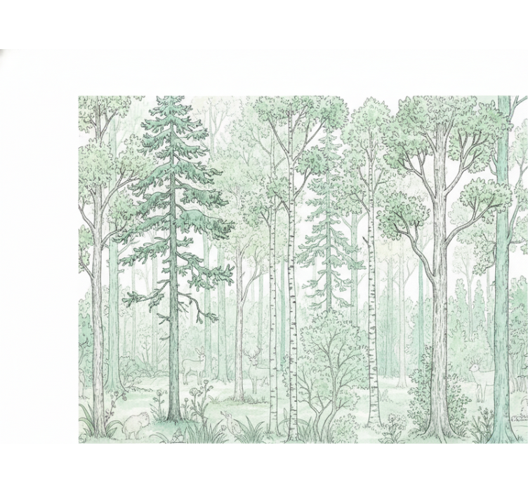 Papier peint forêt croquis de bois menthe - TenStickers