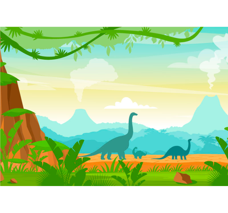 Tapisserie jungle dinosaures dans la jungle - TenStickers