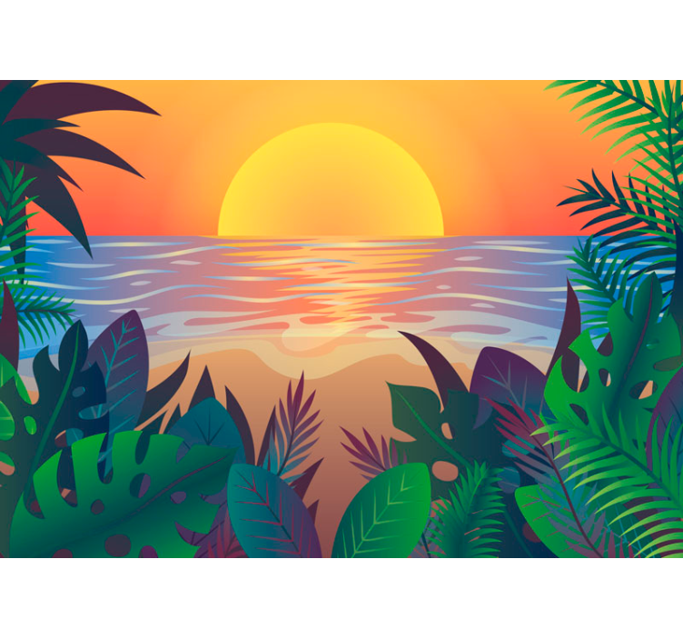 Tapisserie nature paysage tropical au crépuscule - TenStickers