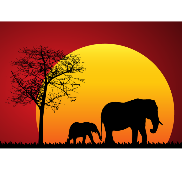 Tapisserie animaux éléphants au crépuscule - TenStickers