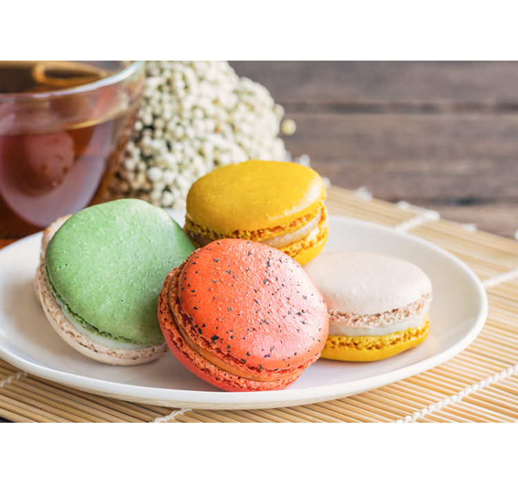 Tapisserie phrase délice de macarons colorés - TenStickers